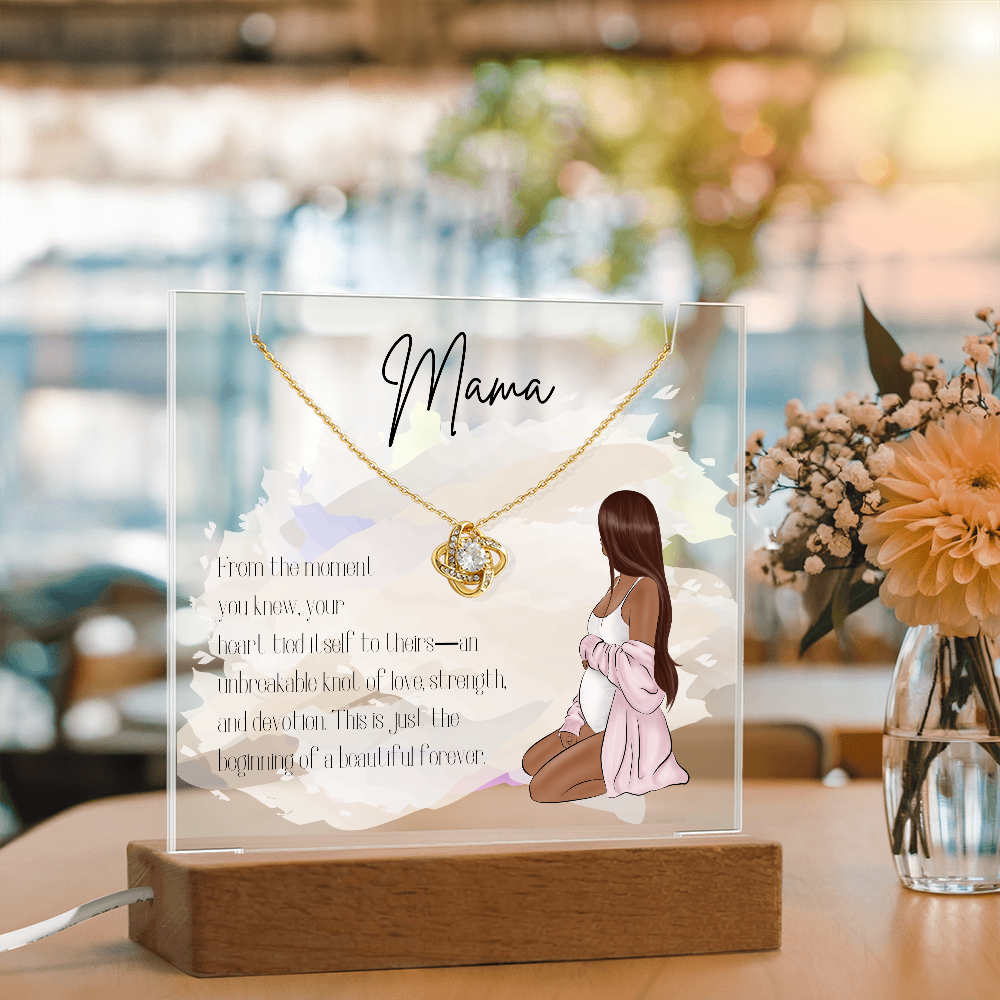 Mother to Be LED Acrylic Plaque with Love Knot Necklace