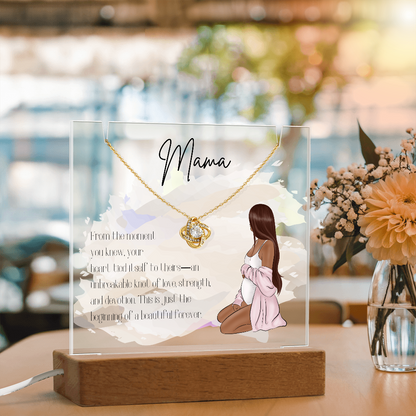 Mother to Be LED Acrylic Plaque with Love Knot Necklace