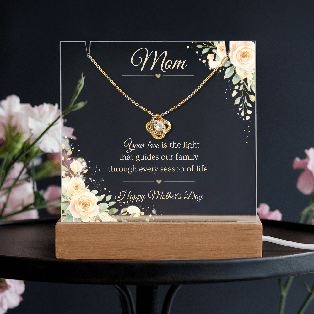 Mother's Day Gift for Mom – Love Knot Necklace & LED Acrylic Plaque Bundle