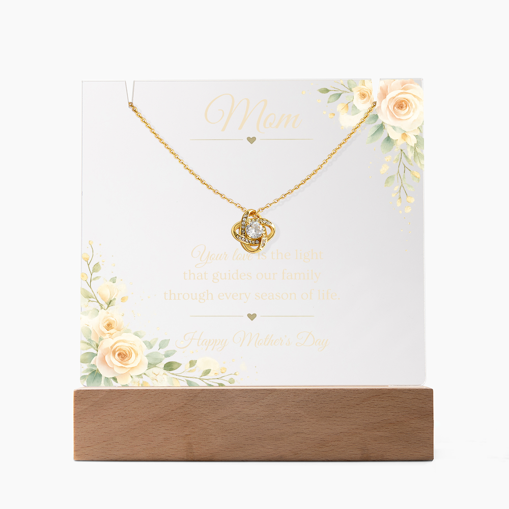 Mother's Day Gift for Mom – Love Knot Necklace & LED Acrylic Plaque Bundle