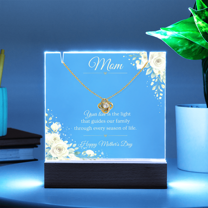 Mother's Day Gift for Mom – Love Knot Necklace & LED Acrylic Plaque Bundle