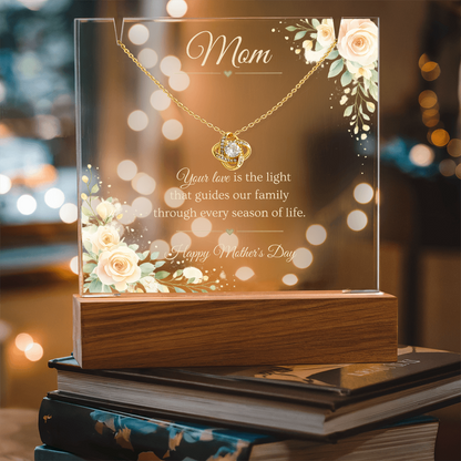 Mother's Day Gift for Mom – Love Knot Necklace & LED Acrylic Plaque Bundle