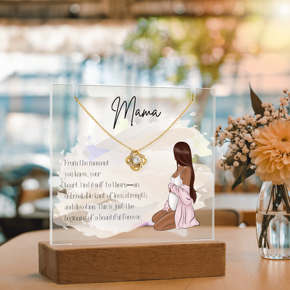 Mother to Be LED Acrylic Plaque with Love Knot Necklace