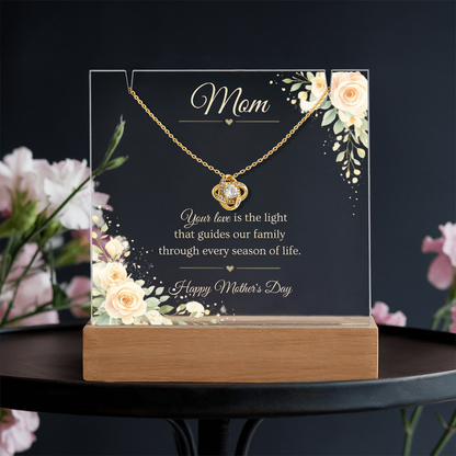 Mother's Day Gift for Mom – Love Knot Necklace & LED Acrylic Plaque Bundle