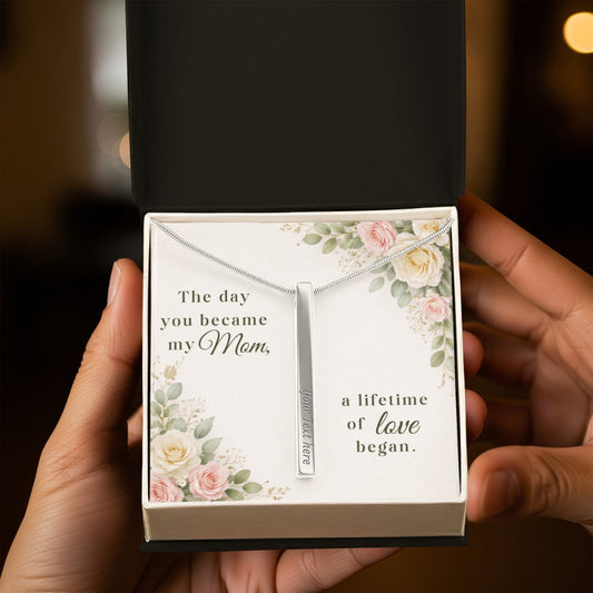 Birth Stats Engraved Stick Necklace – Custom 4-Sided Name & Date Bar Necklace – Mother's Day Gift for Mom or New Mom