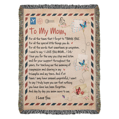 Heirloom Artwork Woven Blanket for Mom - 100% Cotton Keepsake with Heartfelt Message - Perfect Gift for Mother's Day, Birthdays, Anniversaries, or Special Occasions