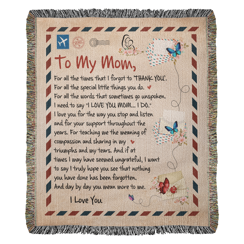 Heirloom Artwork Woven Blanket for Mom - 100% Cotton Keepsake with Heartfelt Message - Perfect Gift for Mother's Day, Birthdays, Anniversaries, or Special Occasions