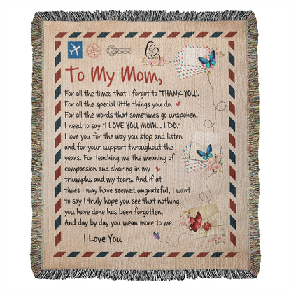Heirloom Artwork Woven Blanket for Mom - 100% Cotton Keepsake with Heartfelt Message - Perfect Gift for Mother's Day, Birthdays, Anniversaries, or Special Occasions