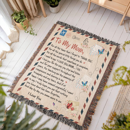 Heirloom Artwork Woven Blanket for Mom - 100% Cotton Keepsake with Heartfelt Message - Perfect Gift for Mother's Day, Birthdays, Anniversaries, or Special Occasions