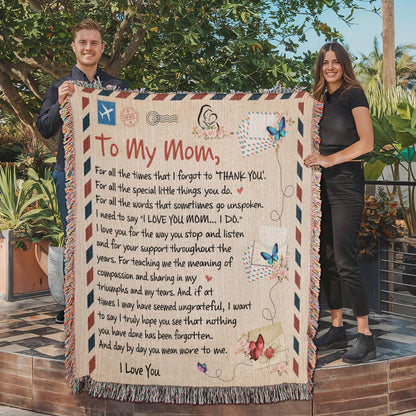 Heirloom Artwork Woven Blanket for Mom - 100% Cotton Keepsake with Heartfelt Message - Perfect Gift for Mother's Day, Birthdays, Anniversaries, or Special Occasions
