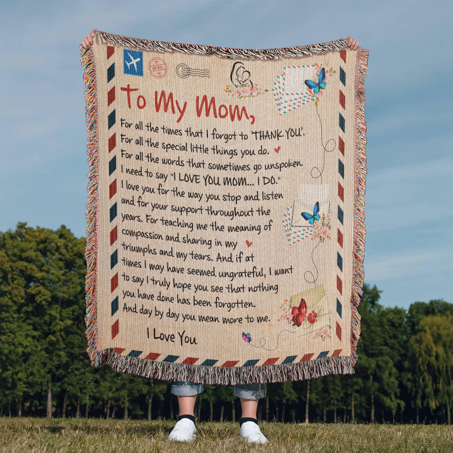 Heirloom Artwork Woven Blanket for Mom - 100% Cotton Keepsake with Heartfelt Message - Perfect Gift for Mother's Day, Birthdays, Anniversaries, or Special Occasions