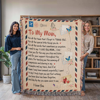 Heirloom Artwork Woven Blanket for Mom - 100% Cotton Keepsake with Heartfelt Message - Perfect Gift for Mother's Day, Birthdays, Anniversaries, or Special Occasions