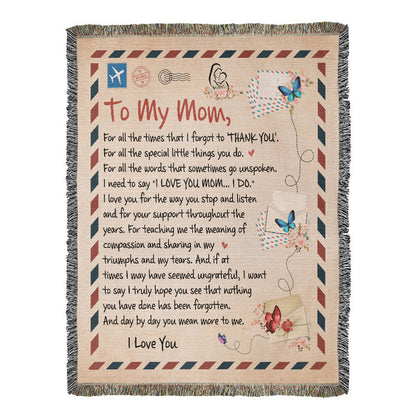 Heirloom Artwork Woven Blanket for Mom - 100% Cotton Keepsake with Heartfelt Message - Perfect Gift for Mother's Day, Birthdays, Anniversaries, or Special Occasions
