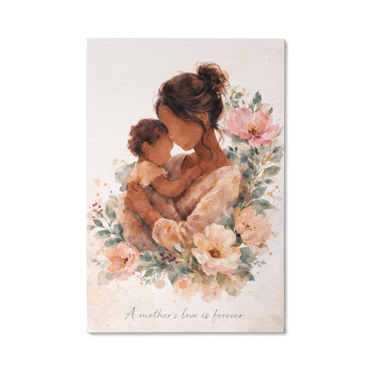 Medium Skin Mother and Child Watercolor Canvas Wall Art | Elegant Motherhood Artwork | Meaningful Mother's Day Gift