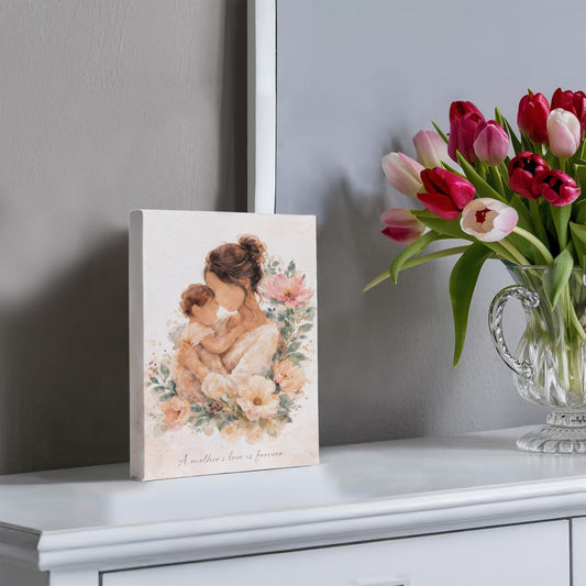 Fair Skin Mother and Child Watercolor Canvas Wall Art | Elegant Motherhood Artwork | Meaningful Mother's Day Gift