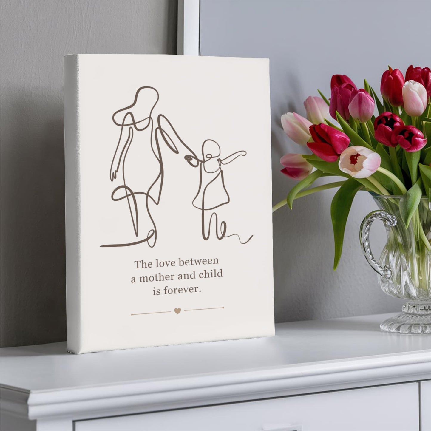 Minimalist Mother and Child Canvas Wall Art | Modern Line Drawing | Elegant Mother's Day Gift for Mom