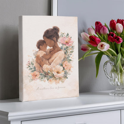 Light Skin Mother and Child Watercolor Canvas Wall Art | Elegant Motherhood Artwork | Meaningful Mother's Day Gift