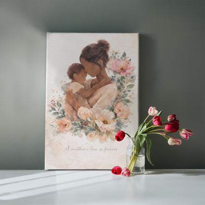 Light Skin Mother and Child Watercolor Canvas Wall Art | Elegant Motherhood Artwork | Meaningful Mother's Day Gift