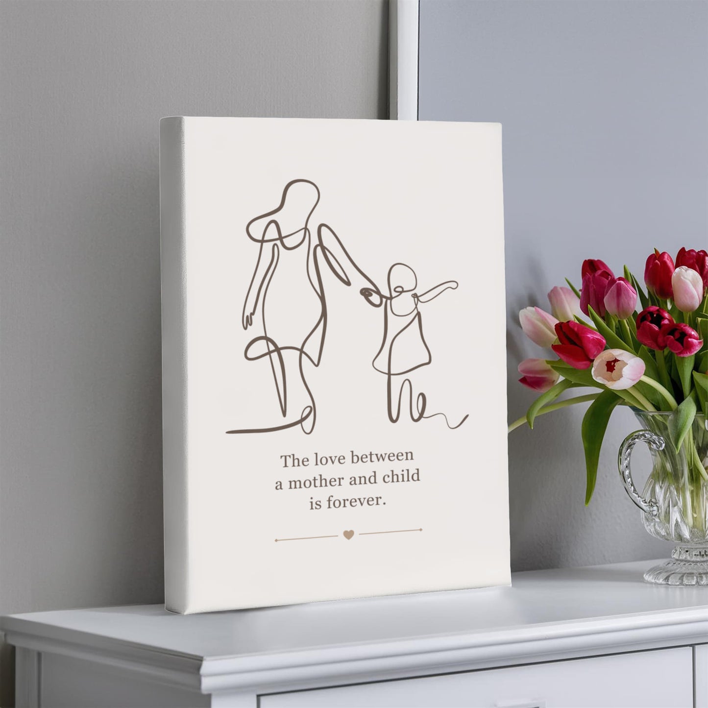 Minimalist Mother and Child Canvas Wall Art | Modern Line Drawing | Elegant Mother's Day Gift for Mom