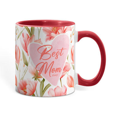 Best Mom Ever Floral Mug – Pink Heart Coffee Mug for Mom – Cute Mother Gift – Mother's Day Mug – Mom Birthday Gift