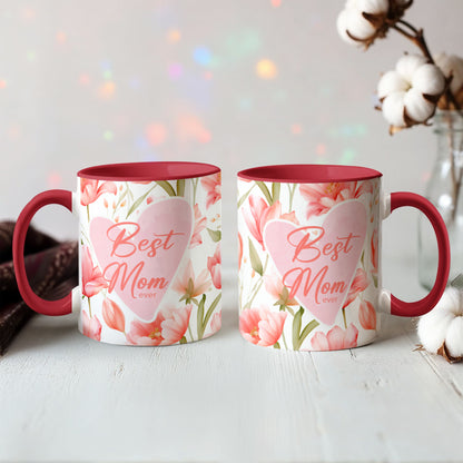 Best Mom Ever Floral Mug – Pink Heart Coffee Mug for Mom – Cute Mother Gift – Mother's Day Mug – Mom Birthday Gift