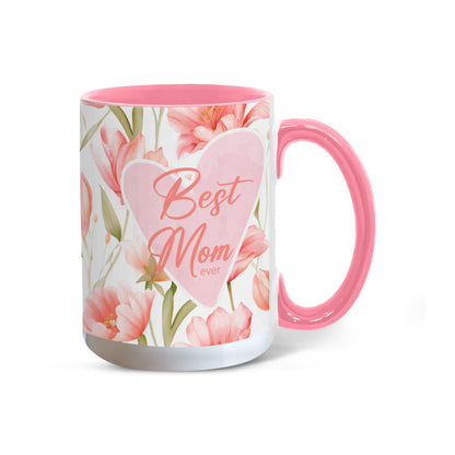Best Mom Ever Floral Mug – Pink Heart Coffee Mug for Mom – Cute Mother Gift – Mother's Day Mug – Mom Birthday Gift