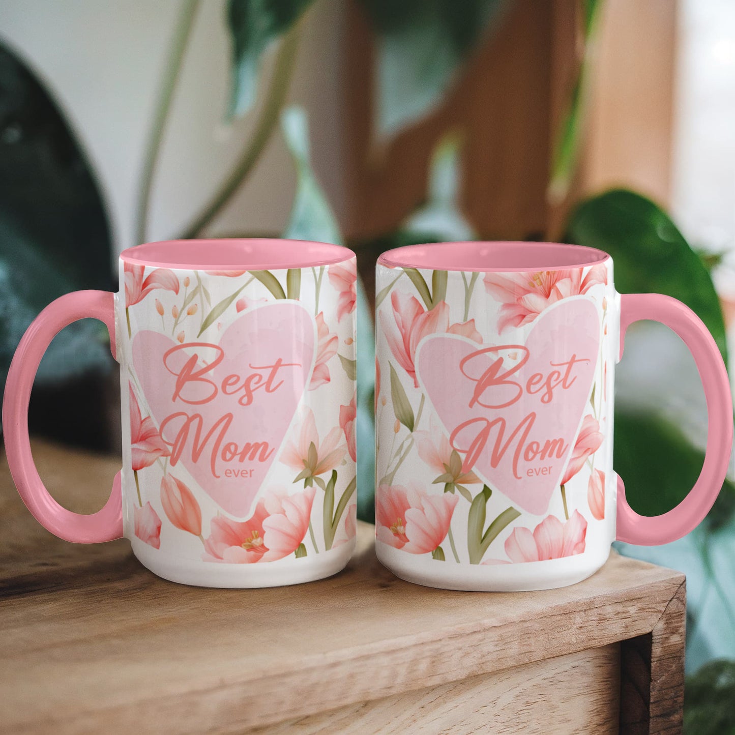 Best Mom Ever Floral Mug – Pink Heart Coffee Mug for Mom – Cute Mother Gift – Mother's Day Mug – Mom Birthday Gift