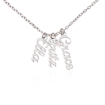 Personalized Vertical Name Necklace with Multiple Charms – Custom Script Names Gift for Mom