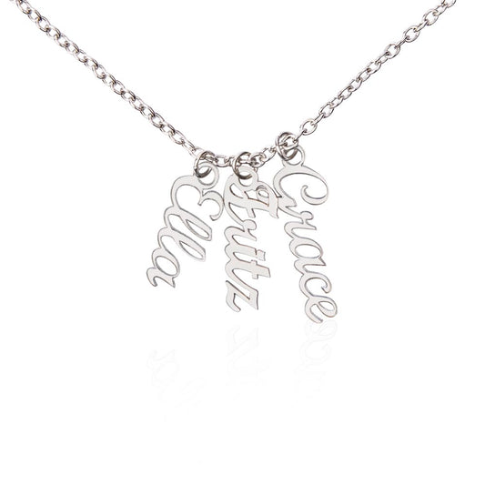Personalized Vertical Name Necklace with Multiple Charms – Custom Script Names Gift for Mom