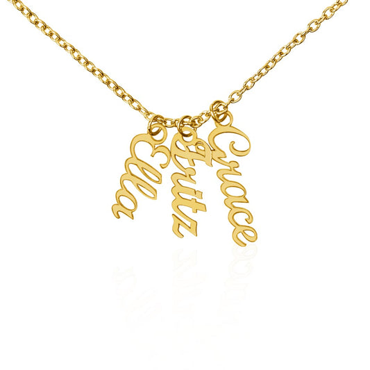 Personalized Vertical Name Necklace with Multiple Charms – Custom Script Names Gift for Mom