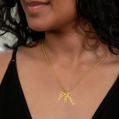 Personalized Vertical Name Necklace with Multiple Charms – Custom Script Names Gift for Mom