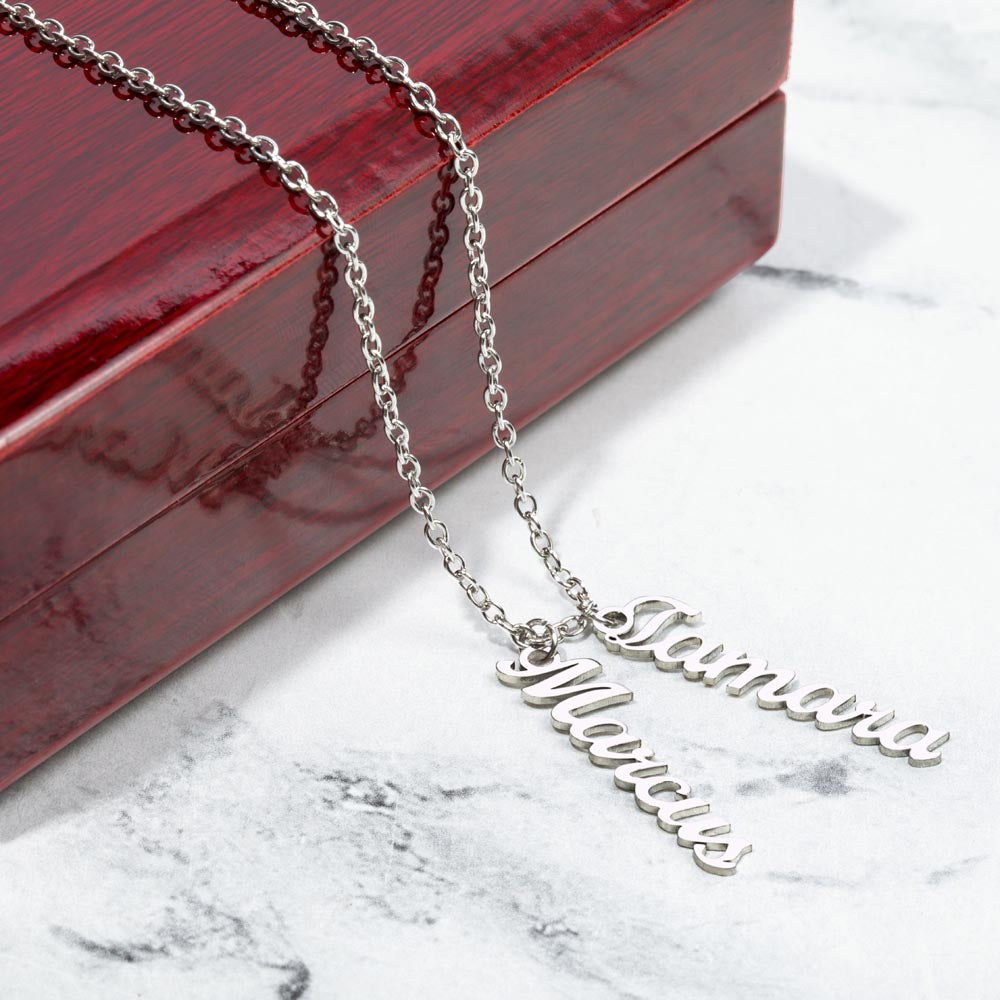 Personalized Vertical Name Necklace with Multiple Charms – Custom Script Names Gift for Mom