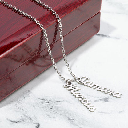 Personalized Vertical Name Necklace with Multiple Charms – Custom Script Names Gift for Mom