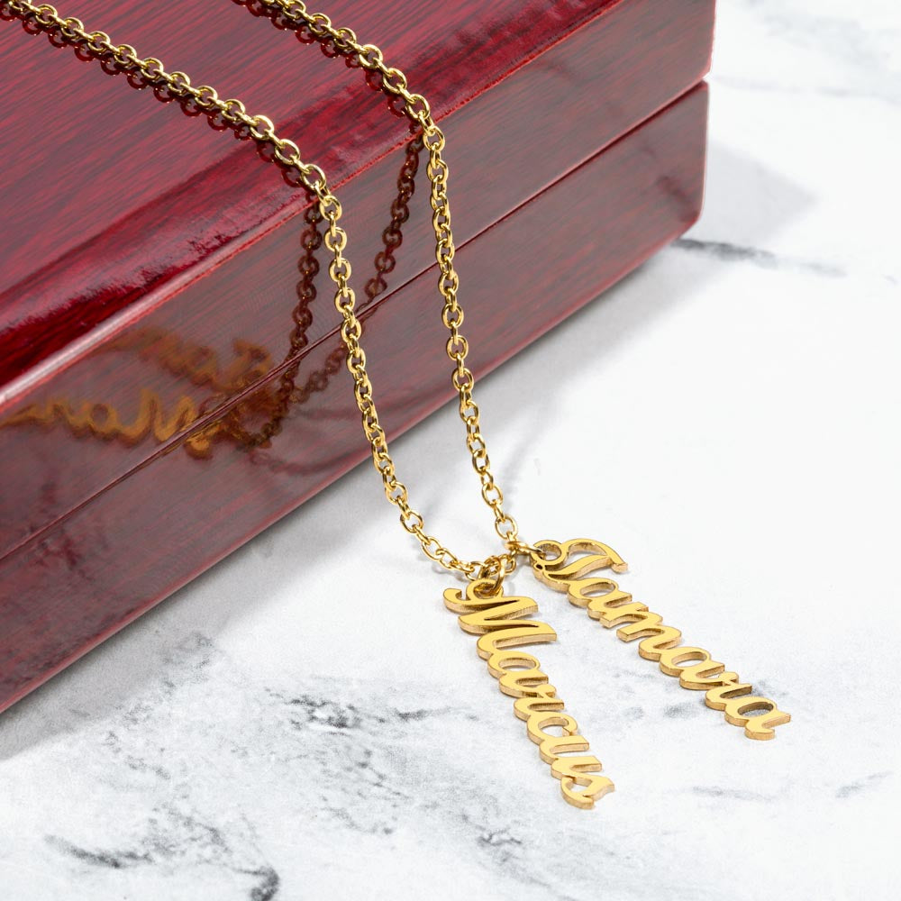 Personalized Vertical Name Necklace with Multiple Charms – Custom Script Names Gift for Mom