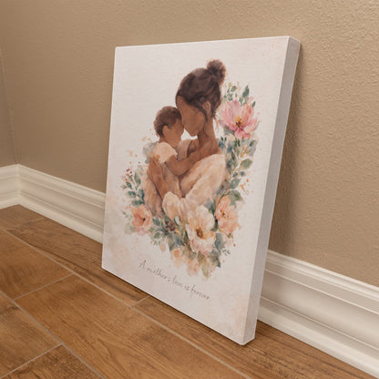 Light Skin Mother and Child Watercolor Canvas Wall Art | Elegant Motherhood Artwork | Meaningful Mother's Day Gift