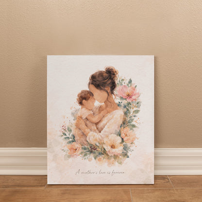 Fair Skin Mother and Child Watercolor Canvas Wall Art | Elegant Motherhood Artwork | Meaningful Mother's Day Gift