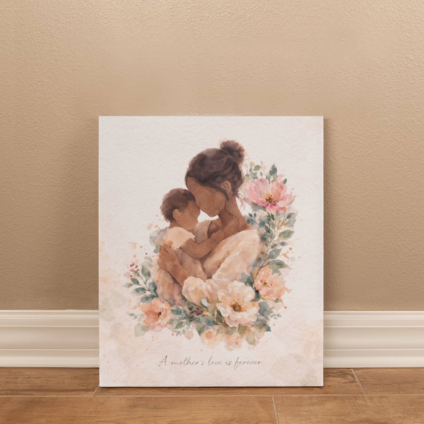 Light Skin Mother and Child Watercolor Canvas Wall Art | Elegant Motherhood Artwork | Meaningful Mother's Day Gift
