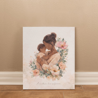 Light Skin Mother and Child Watercolor Canvas Wall Art | Elegant Motherhood Artwork | Meaningful Mother's Day Gift