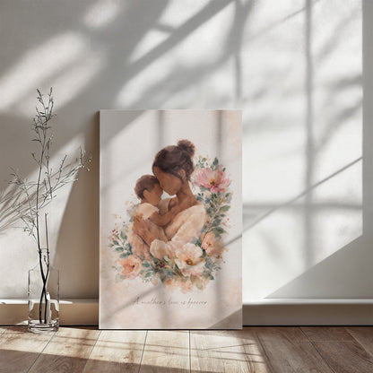 Light Skin Mother and Child Watercolor Canvas Wall Art | Elegant Motherhood Artwork | Meaningful Mother's Day Gift