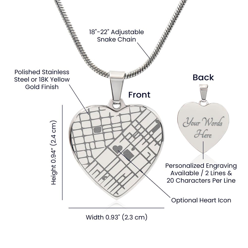 Where We Met Heart Map Necklace •Custom Location Jewelry •  Couples Valentine Necklace • Anniversary Keepsake