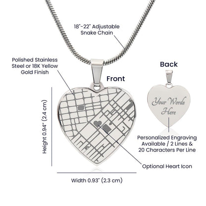 Where We Met Heart Map Necklace •Custom Location Jewelry •  Couples Valentine Necklace • Anniversary Keepsake