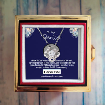 To My Future Wife Love Knot Necklace, Romantic Message Card Gift for Fiancée or Girlfriend – A Promise of Love, Support, and a Beautiful Life Together