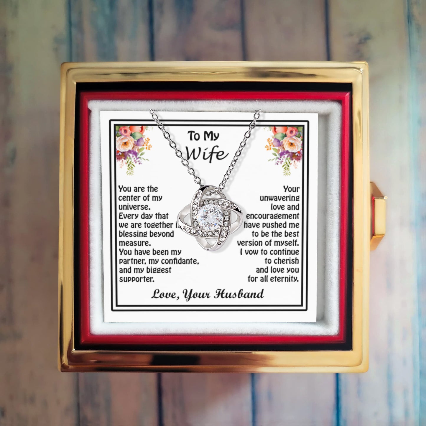 To My Beloved Wife – Love Knot Necklace - Sentimental Love Note from Husband – Meaningful Keepsake Gift – Perfect for Wife on Anniversary or Special Day