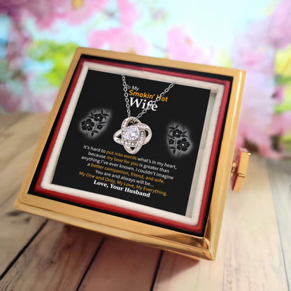 To My Smokin' Hot Wife –Love Knot Necklace, Romantic Message Card Gift from Husband