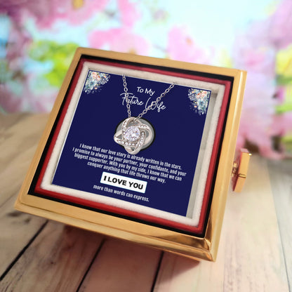 To My Future Wife Love Knot Necklace, Romantic Message Card Gift for Fiancée or Girlfriend – A Promise of Love, Support, and a Beautiful Life Together