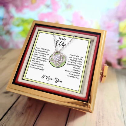 To My Wife –Love Knot Necklace, Romantic Gift from Husband with a Heartfelt Message of Love, Appreciation, and Devotion – Perfect for Anniversary, Birthday