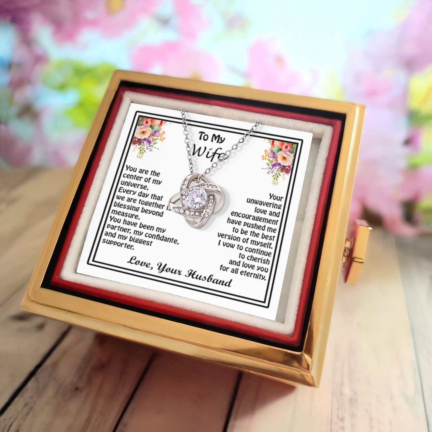 To My Beloved Wife – Love Knot Necklace - Sentimental Love Note from Husband – Meaningful Keepsake Gift – Perfect for Wife on Anniversary or Special Day