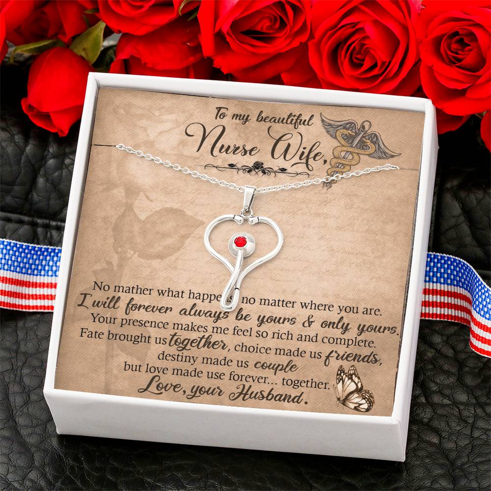 Beautiful Nurse Wife Gift - Stethoscope Necklace with Romantic Love Note from Husband