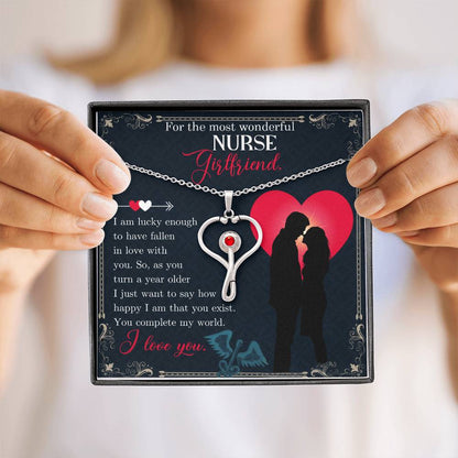 Nurse Girlfriend Birthday Gift - Stethoscope Necklace with Romantic Message Card