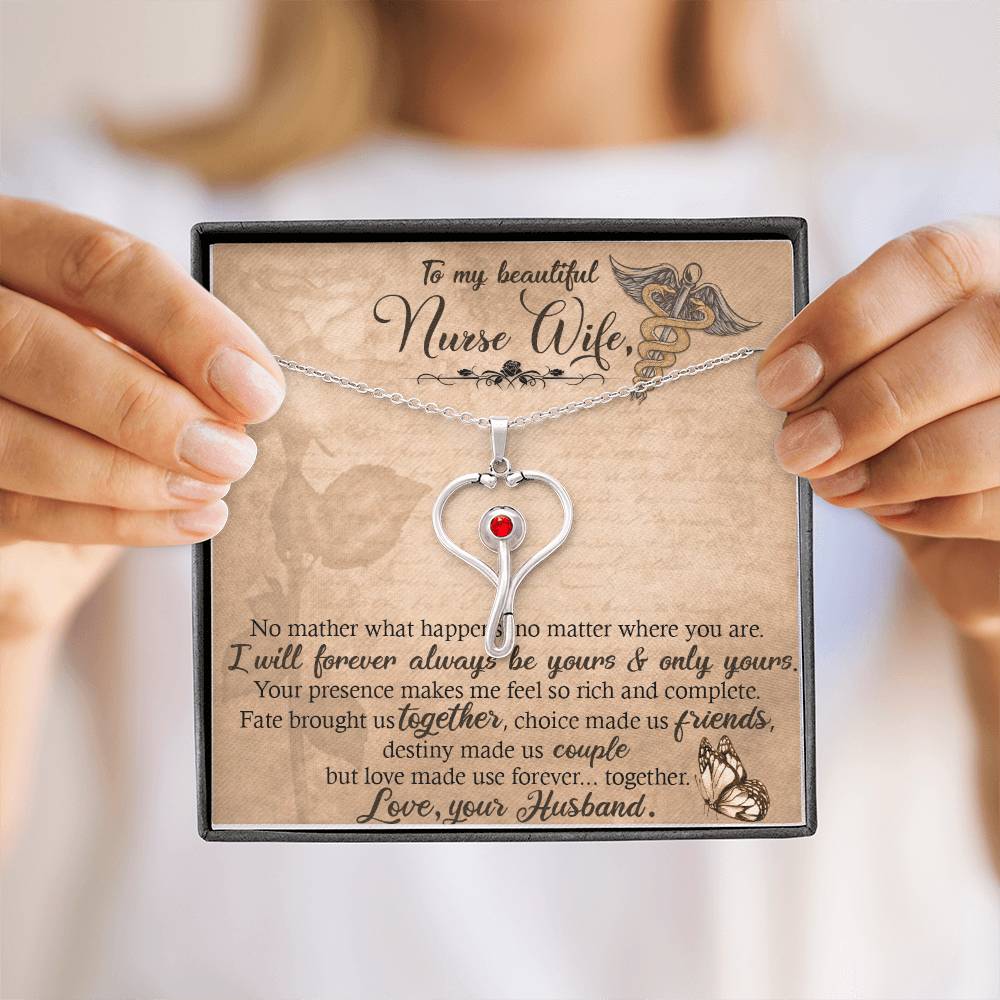 Beautiful Nurse Wife Gift - Stethoscope Necklace with Romantic Love Note from Husband